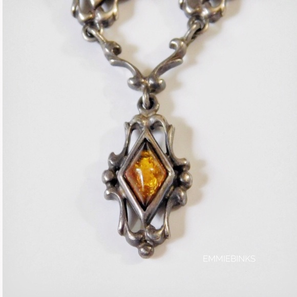 Vintage Sterling Silver 925 Baltic Amber Necklace - Picture 6 of 8